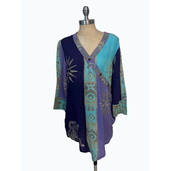 Soft Surroundings Wrapped Tunic Top V Neck 3/4 Sleeve Multicolored Rayon XS - Picture 2 of 6